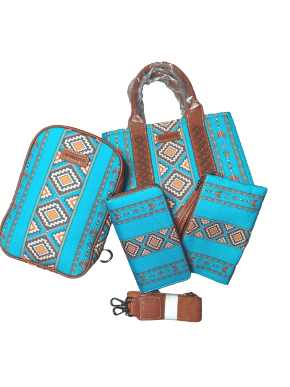 Wan & Kelo Boho Aztec Print 4-Piece Matching Bag Collection NEW